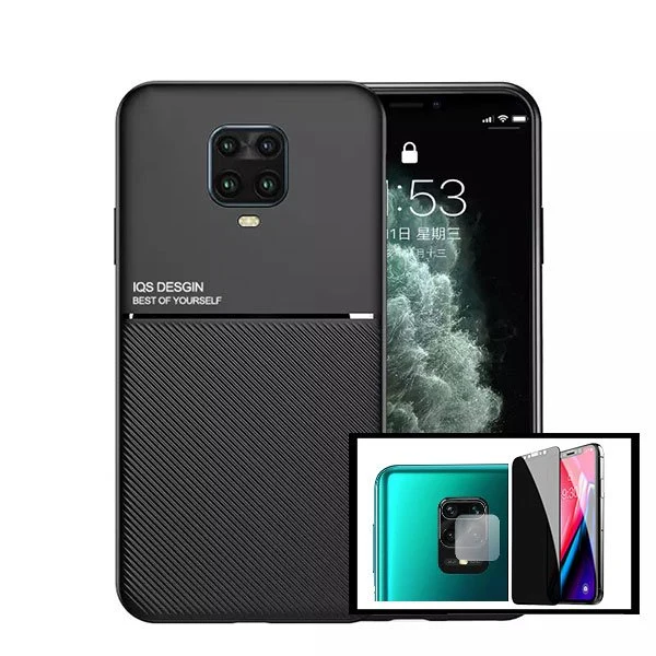 Kit Capa Magnetic Lux + Anti-Spy 5D Full Cover + Película de Câmara Traseira para Xiaomi Redmi Note 9s