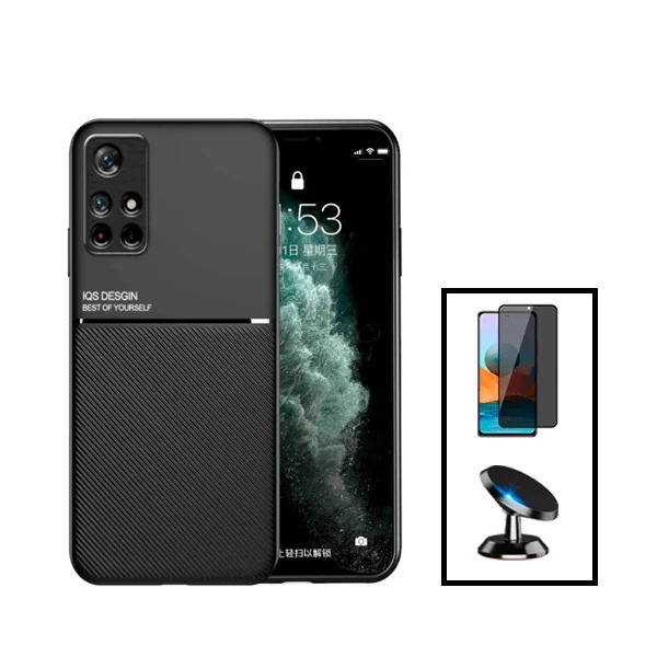 Kit Capa Magnetic Lux + Anti-Spy 5D Full Cover + Suporte Magnético de Carro para Xiaomi Redmi Note 11S - Preto
