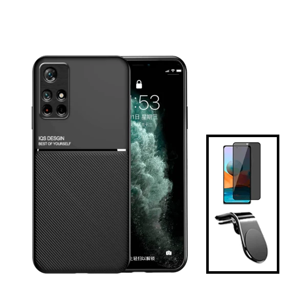 Kit Capa Magnetic Lux + Anti-Spy 5D Full Cover + Suporte Magnético L Safe Driving para Xiaomi Redmi Note 11 - Preto