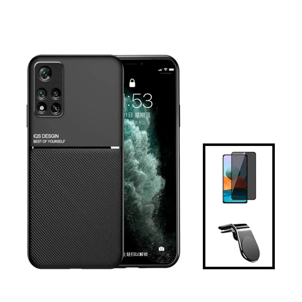 Kit Capa Magnetic Lux + Anti-Spy 5D Full Cover + Suporte Magnético L Safe Driving para Xiaomi Redmi Note 11 Pro 5G - Preto