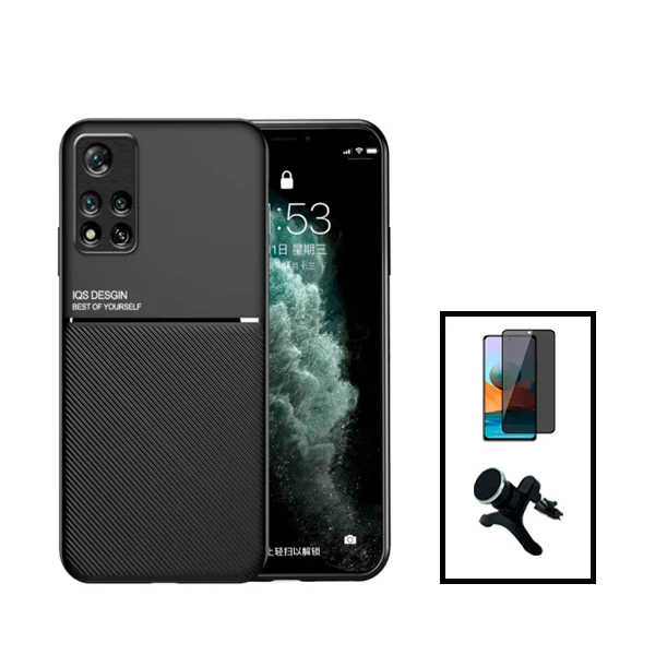 Kit Capa Magnetic Lux + Anti-Spy 5D Full Cover + Suporte Magnético de Carro Reforçado para Xiaomi Redmi Note 11 Pro 5G - P...