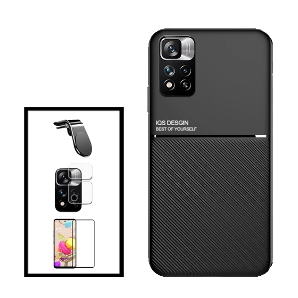 Kit Capa Magnetic Lux + 5D Full Cover + Película de Câmara Traseira + Suporte Magnético L Safe Driving para Xiaomi Redmi N...