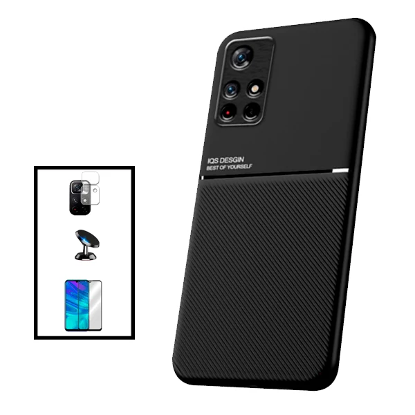 Kit Capa Magnetic Lux + 5D Full Cover + Película de Câmara Traseira + Suporte Magnético de Carro para Xiaomi Poco M4 Pro 5G