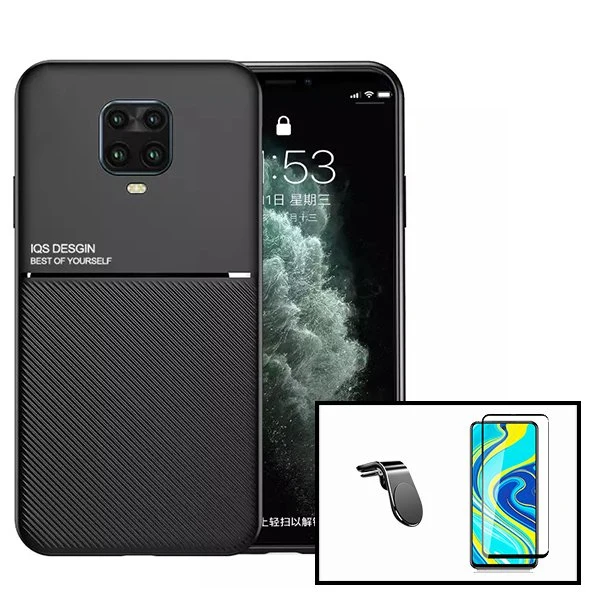 Kit Capa Magnetic Lux + 5D Full Cover + Suporte Magnético L Safe Driving para Xiaomi Redmi Note 9 Pro Max
