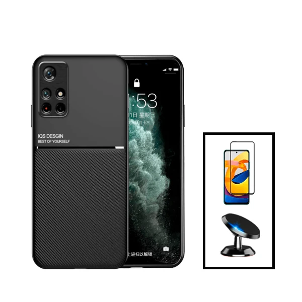 Kit Capa Magnetic Lux + 5D Full Cover + Suporte Magnético de Carro para Xiaomi Poco M4 Pro - Preto
