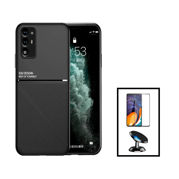 Kit Capa Magnetic Lux + 5D Full Cover + Suporte Magnético de Carro para Oppo A94 5G - Preto