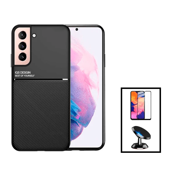 Kit Capa Magnetic Lux + 5D Full Cover + Suporte Magnético de Carro para Samsung Galaxy S22+ Plus 5G - Preto