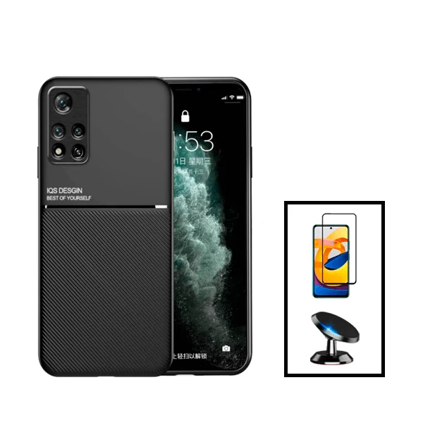 Kit Capa Magnetic Lux + 5D Full Cover + Suporte Magnético de Carro para Xiaomi 11i - Preto