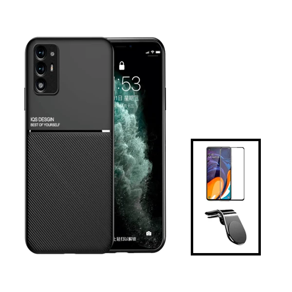 Kit Capa Magnetic Lux + 5D Full Cover + Suporte Magnético L Safe Driving para Oppo Reno5 Z - Preto