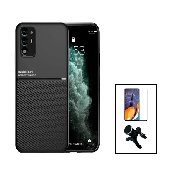 Kit Capa Magnetic Lux + 5D Full Cover + Suporte Magnético de Carro Reforçado para Oppo Reno5 Z - Preto