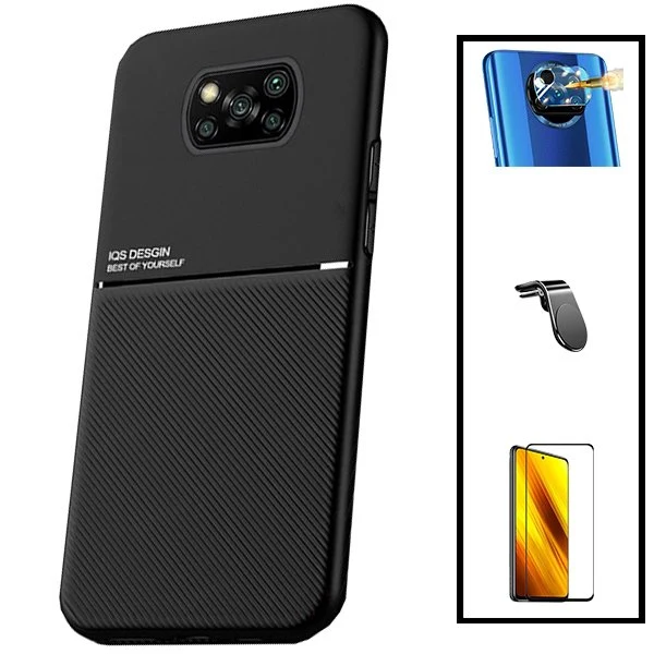 Kit Capa Magnetic Lux + 5D Full Cover + Película de Câmara Traseira + Suporte Magnético L Safe Driving para Xiaomi Poco X3...