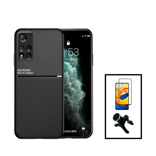 Kit Capa Magnetic Lux + 5D Full Cover + Suporte Magnético de Carro Reforçado para Xiaomi Redmi Note 11 Pro+ - Preto