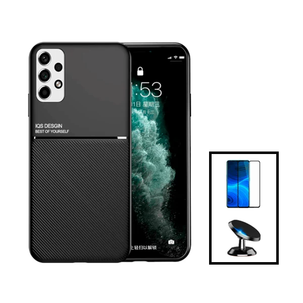 Kit Capa Magnetic Lux + 5D Full Cover + Suporte Magnético de Carro para Samsung Galaxy A13 - Preto