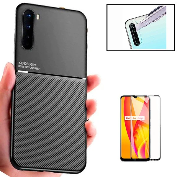 Kit Capa Magnetic Lux + 5D Full Cover + Película de Câmara Traseira para Realme X3