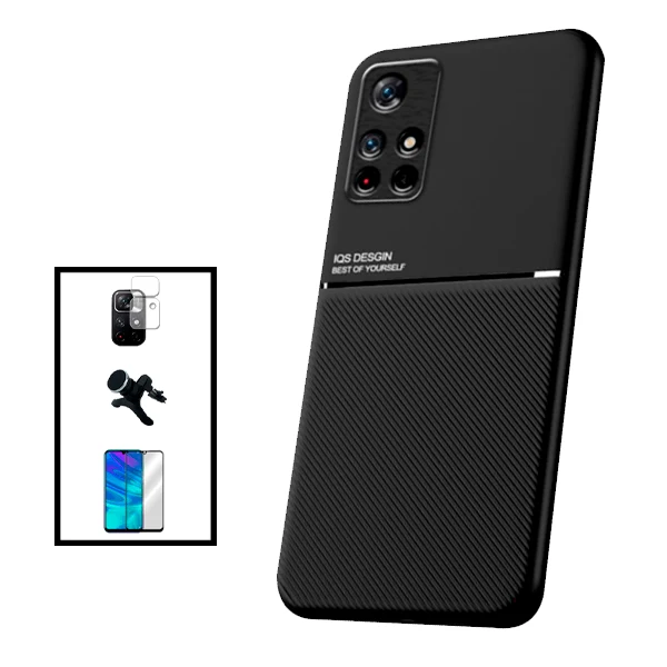 Kit Capa Magnetic Lux + 5D Full Cover + Película de Câmara Traseira + Suporte Magnético de Carro Reforçado para Xiaomi Poc...