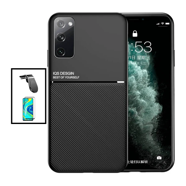 Kit Capa Magnetic Lux + 5D Full Cover + Suporte Magnético L Safe Driving para Samsung Galaxy S20 FE 2022 - Preto