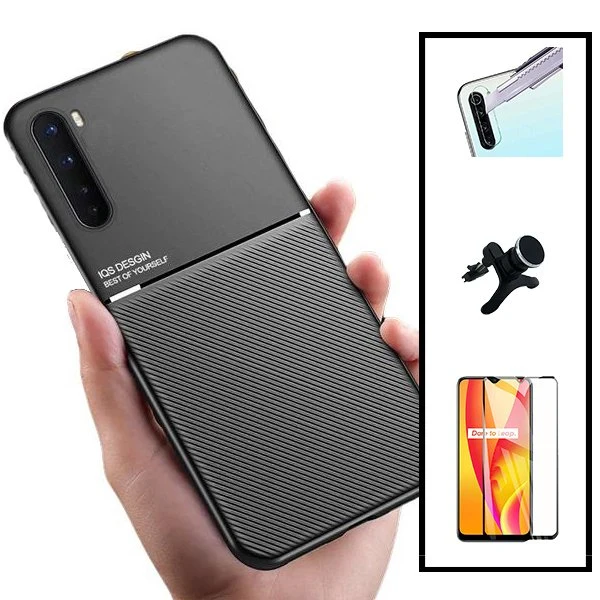 Kit Capa Magnetic Lux + 5D Full Cover + Suporte Magnético de Carro Reforçado para Realme X3