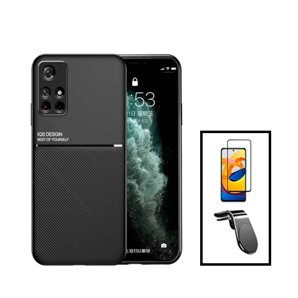 Kit Capa Magnetic Lux + 5D Full Cover + Suporte Magnético L Safe Driving para Xiaomi Redmi Note 11T 5G - Preto