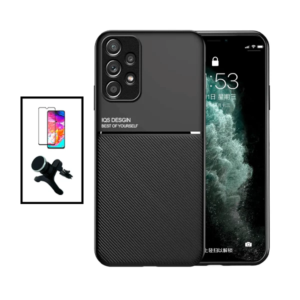 Kit Capa Magnetic Lux + 5D Full Cover + Suporte Magnético de Carro Reforçado para Samsung Galaxy A33 5G - Preto