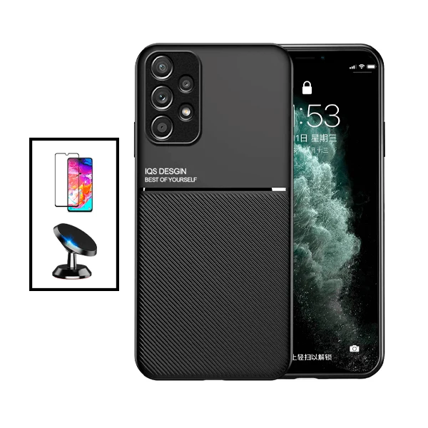 Kit Capa Magnetic Lux + 5D Full Cover + Suporte Magnético de Carro para Samsung Galaxy A33 5G - Preto