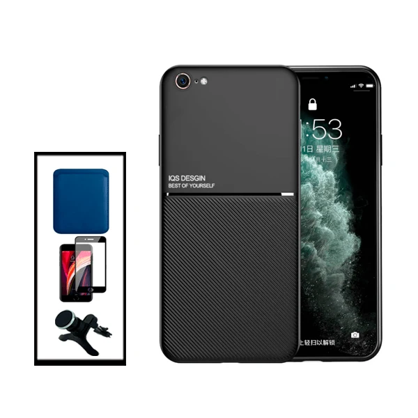 Kit Capa Magnetic Lux + Magnetic Wallet Azul + 5D Full Cover + Suporte Magnético de Carro Reforçado para Apple iPhone SE 2...