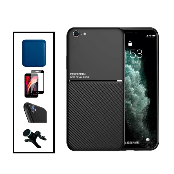 Kit Capa Magnetic Lux + Magnetic Wallet Azul + 5D Full Cover + Película de Câmara Traseira + Suporte Magnético de Carro Re...