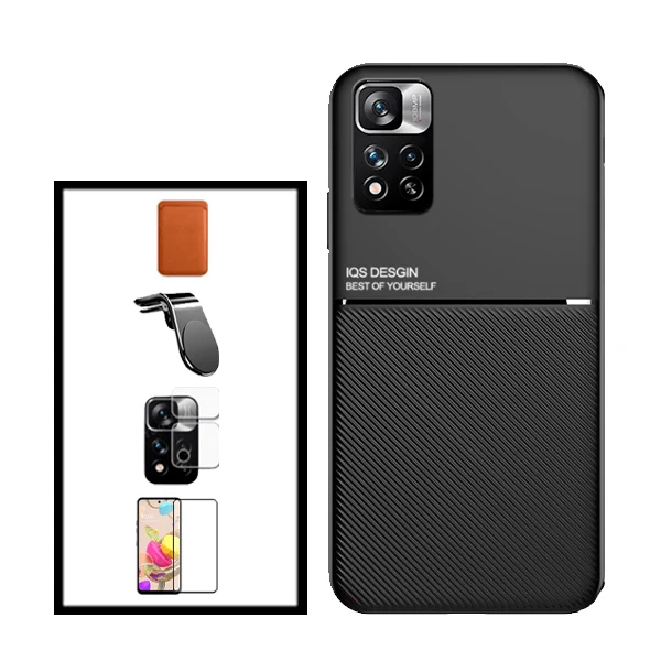 Kit Capa Magnetic Lux + Magnetic Wallet Castanho + 5D Full Cover + Película de Câmara Traseira + Suporte Magnético L Safe...