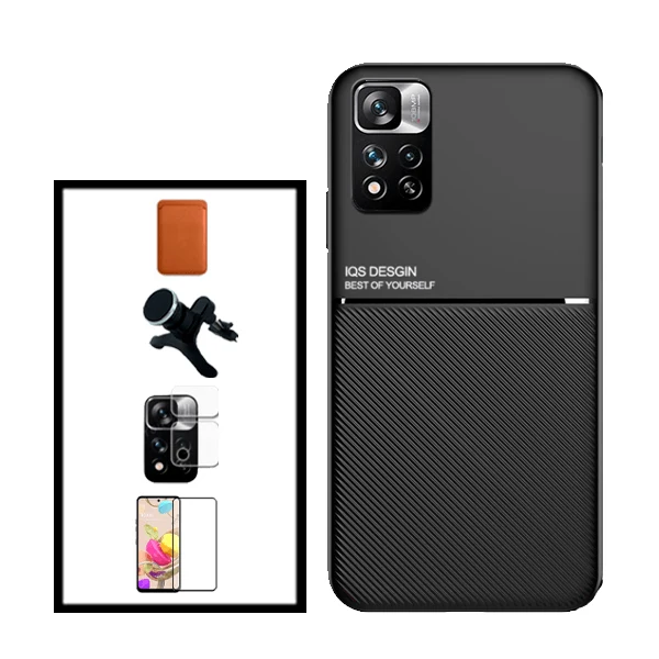 Kit Capa Magnetic Lux + Magnetic Wallet Castanho + 5D Full Cover + Película de Câmara Traseira + Suporte Magnético de Carr...