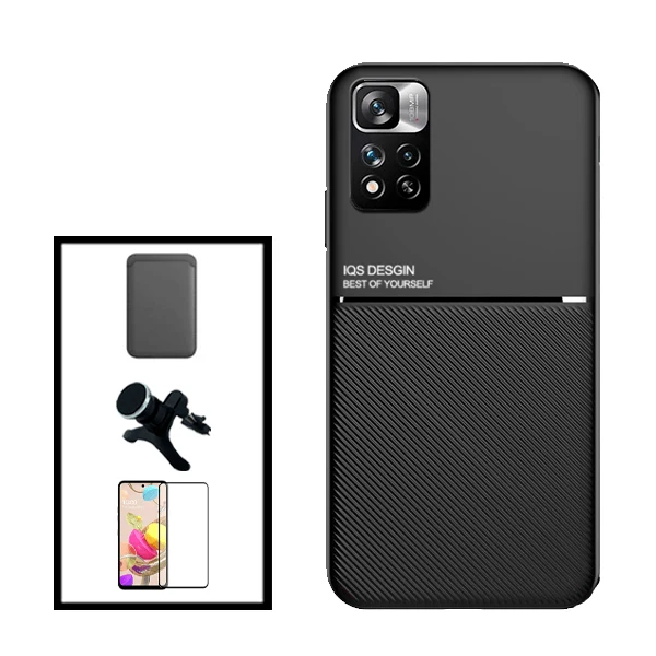 Kit Capa Magnetic Lux + Magnetic Wallet Preto + 5D Full Cover + Suporte Magnético de Carro Reforçado para Xiaomi Redmi Not...
