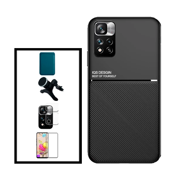 Kit Capa Magnetic Lux + Magnetic Wallet Azul + 5D Full Cover + Película de Câmara Traseira + Suporte Magnético de Carro Re...