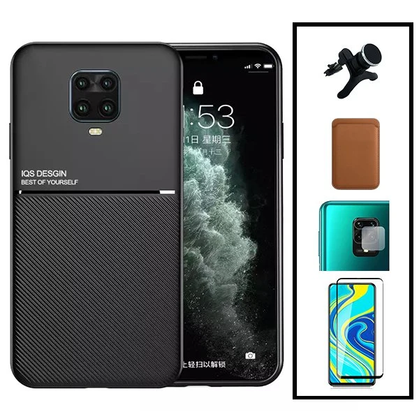 Kit Capa Magnetic Lux + Magnetic Wallet Castanho + 5D Full Cover + Película de Câmara Traseira + Suporte Magnético de Carr...
