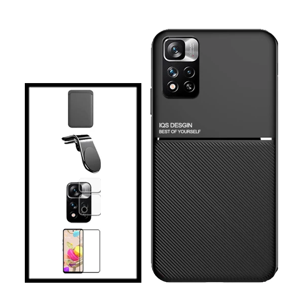 Kit Capa Magnetic Lux + Magnetic Wallet Preto + 5D Full Cover + Película de Câmara Traseira + Suporte Magnético L Safe Dri...