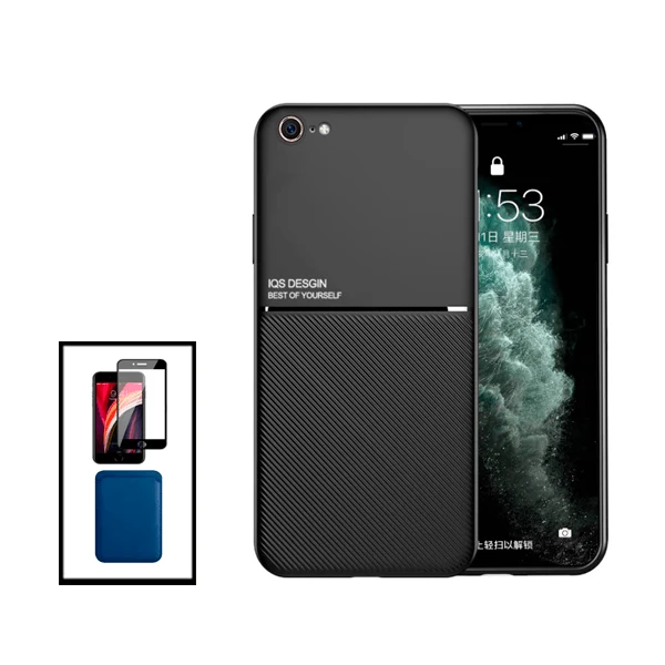 Kit Capa Magnetic Lux + Magnetic Wallet Azul + 5D Full Cover para Apple iPhone SE 2022 - Preto
