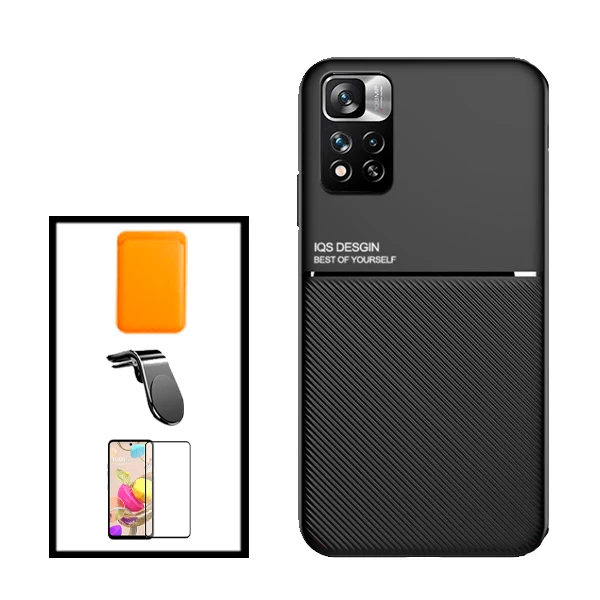 Kit Capa Magnetic Lux + Magnetic Wallet Laranja + 5D Full Cover + Suporte Magnético L Safe Driving para Xiaomi Redmi Note...