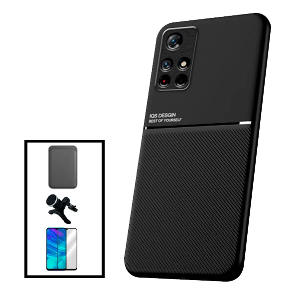 Kit Capa Magnetic Lux + Magnetic Wallet preto + 5D Full Cover + Película de Câmara Traseira + Suporte Magnético de Carro R...