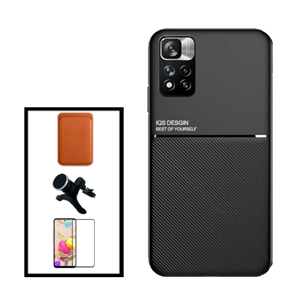 Kit Capa Magnetic Lux + Magnetic Wallet Castanho + 5D Full Cover + Suporte Magnético de Carro Reforçado para Xiaomi Redmi...