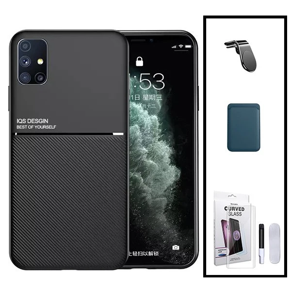 Kit Capa Magnetic Lux + Magnetic Wallet Azul + Película de Vidro Nano Curved UV + Suporte Magnético L Safe Driving para Sa...