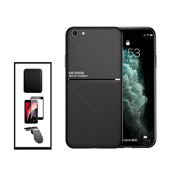 Kit Capa Magnetic Lux + Magnetic Wallet Preto + 5D Full Cover + Suporte Magnético L Safe Driving para Apple iPhone SE 2022...