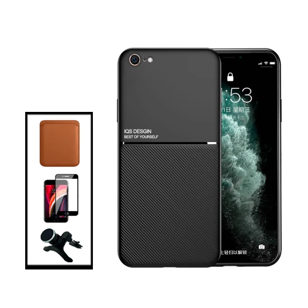 Kit Capa Magnetic Lux + Magnetic Wallet Castanho + 5D Full Cover + Suporte Magnético de Carro Reforçado para Apple iPhone...