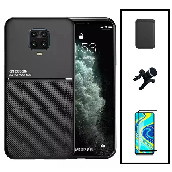 Kit Capa Magnetic Lux + Magnetic Wallet Azul + 5D Full Cover + Suporte Magnético de Carro Reforçado para Xiaomi Redmi Note...