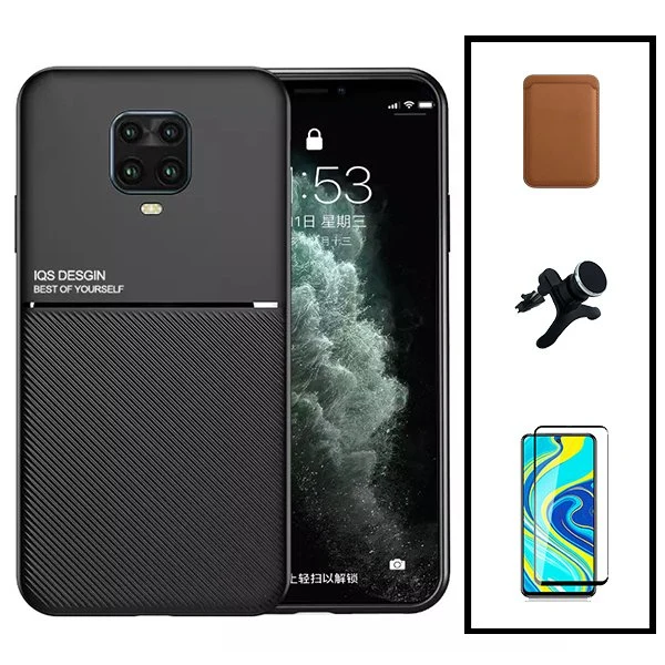 Kit Capa Magnetic Lux + Magnetic Wallet Castanho + 5D Full Cover + Suporte Magnético de Carro Reforçado para Xiaomi Redmi...