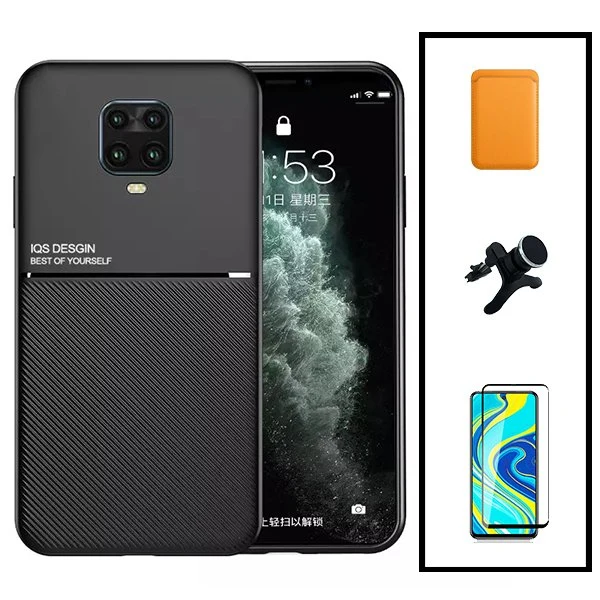Kit Capa Magnetic Lux + Magnetic Wallet Laranja + 5D Full Cover + Suporte Magnético de Carro Reforçado para Xiaomi Redmi N...