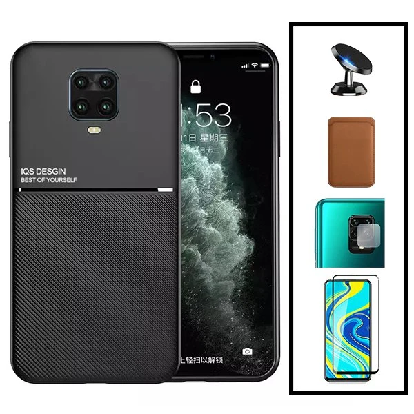 Kit Capa Magnetic Lux + Magnetic Wallet Castanho + 5D Full Cover + Película de Câmara Traseira + Suporte Magnético de Carr...