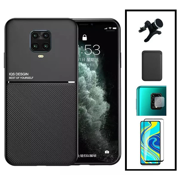 Kit Capa Magnetic Lux + Magnetic Wallet Preto + 5D Full Cover + Película de Câmara Traseira + Suporte Magnético de Carro R...