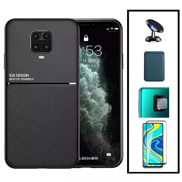 Kit Capa Magnetic Lux + Magnetic Wallet Azul + 5D Full Cover + Película de Câmara Traseira + Suporte Magnético de Carro pa...
