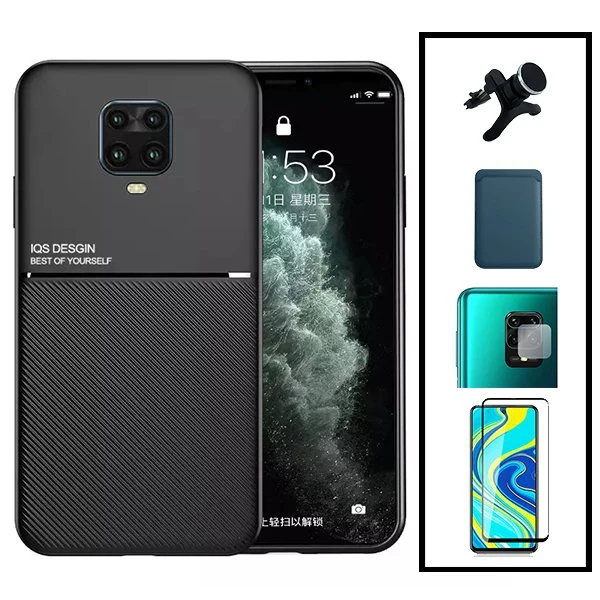 Kit Capa Magnetic Lux + Magnetic Wallet Azul + 5D Full Cover + Película de Câmara Traseira + Suporte Magnético de Carro Re...
