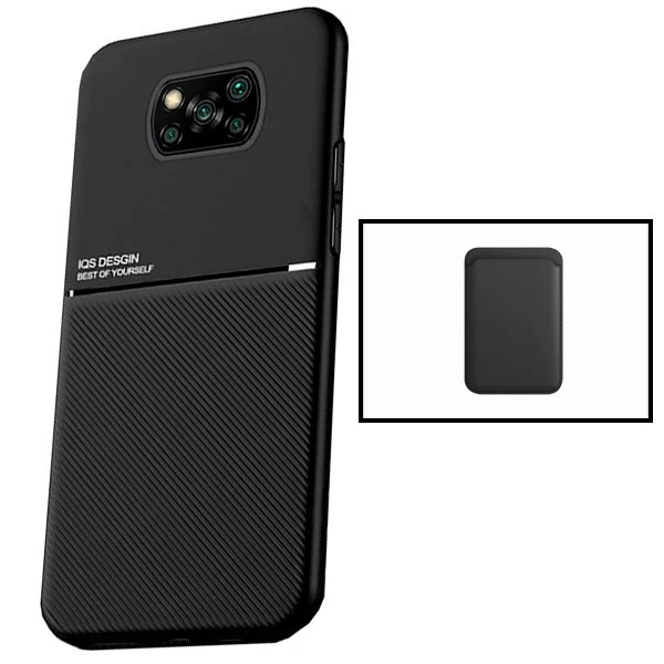 Kit Capa Magnetic Lux + Magnetic Wallet Preto para Xiaomi Poco X3 Pro