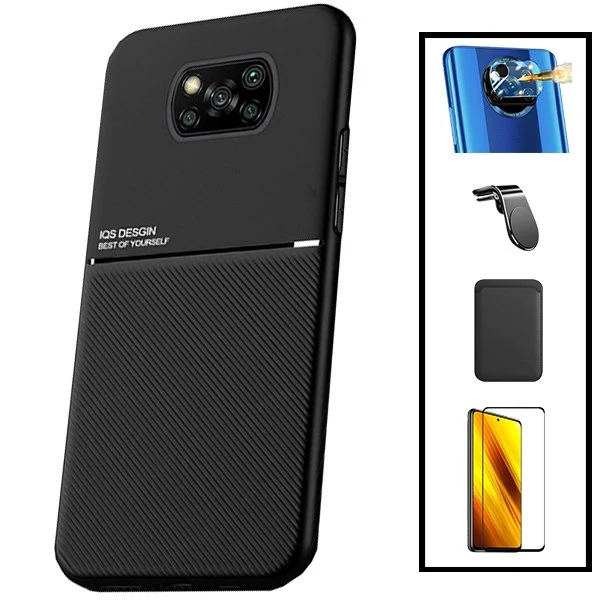 Kit Capa Magnetic Lux + Magnetic Wallet Preto + 5D Full Cover + Película de Câmara Traseira + Suporte Magnético L Safe Dri...