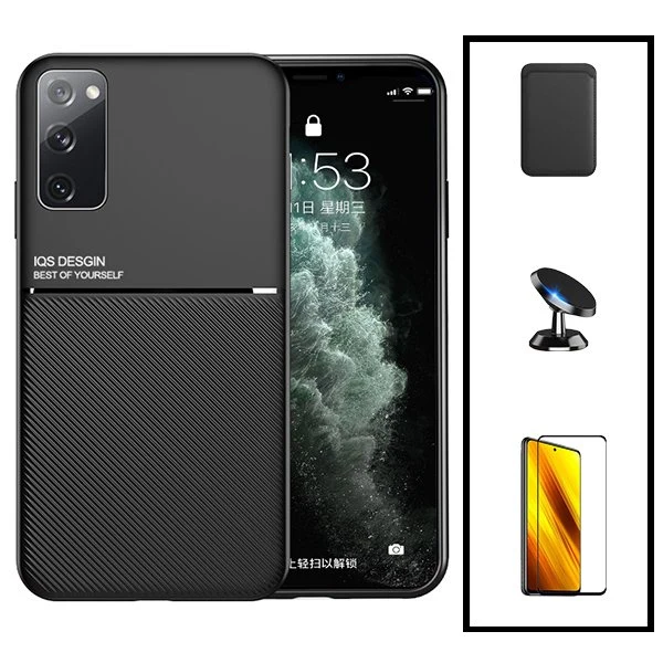 Kit Capa Magnetic Lux + Magnetic Wallet Preto + 5D Full Cover + Suporte Magnético de Carro para Samsung Galaxy S20 FE