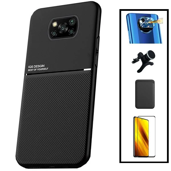 Kit Capa Magnetic Lux + Magnetic Wallet Preto + 5D Full Cover + Película de Câmara Traseira + Suporte Magnético de Carro R...